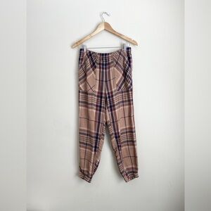 Aerie Neutral Plaid Flannel Cotton Joggers